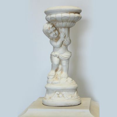 Image of Ivory Marble Cherub Statue - Right Side